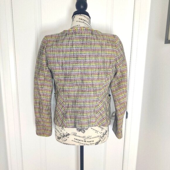 Maje Gray and Yellow Tweed Cropped Blazer, Size 36 β Modern Collarless Design - Picture 4 of 9